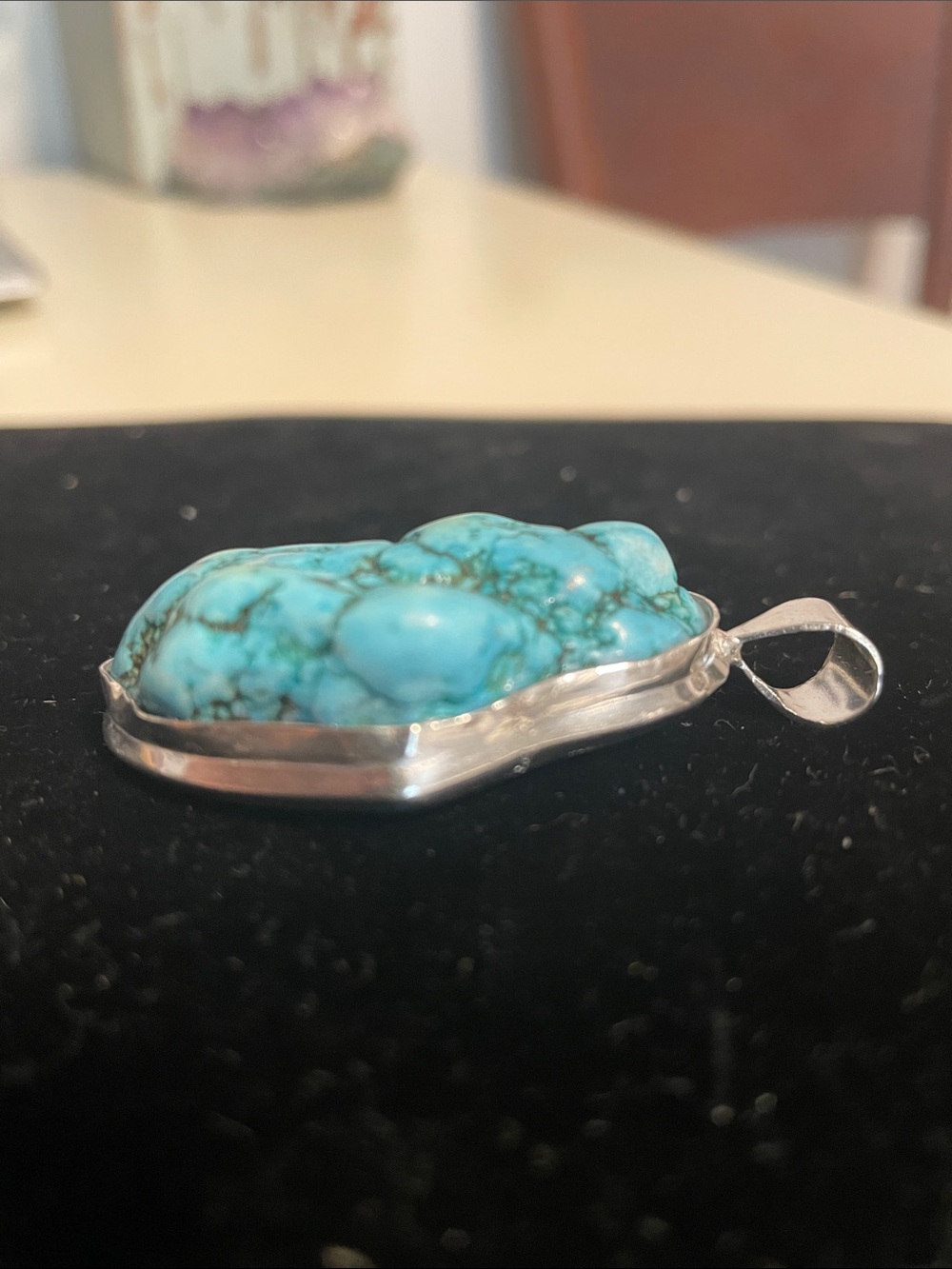 925 Sterling Silver Southwestern Statement Pendant | Faux Turquoise - Picture 3 of 7